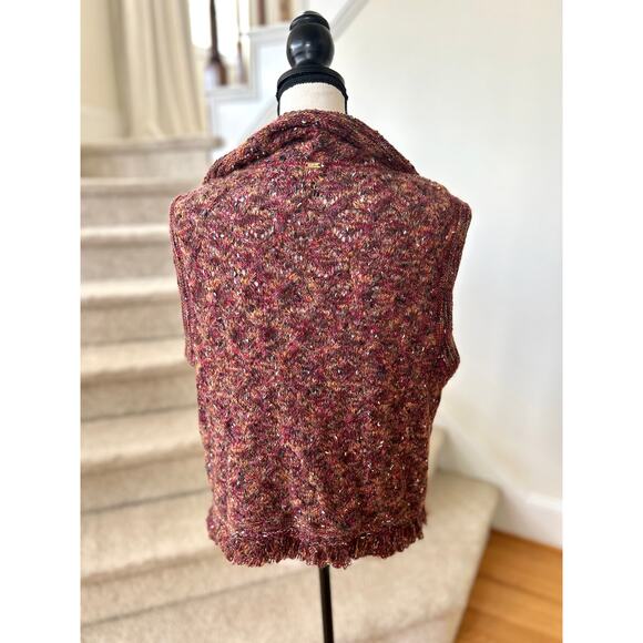 St. John Red & Orange Knit Fringe Trim Wool & Alpaca Vest - Picture 5 of 9